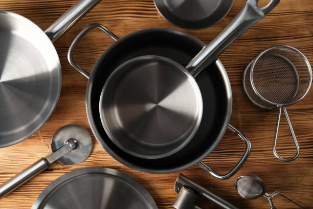 istock Kitchen utensil on wooden table, top view 1495120221