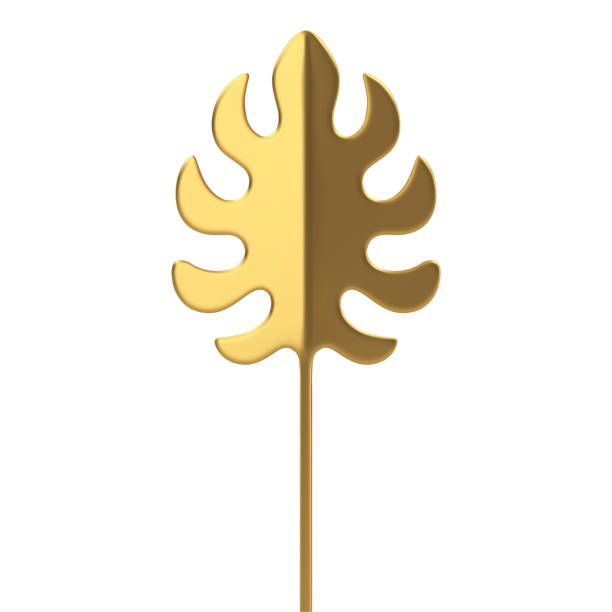 istock Leaf fern foliage plant jungle palm tree with stem golden premium decor element 3d icon vector 1495121050