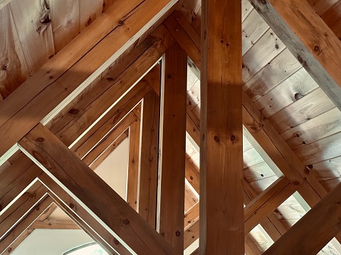 White ceiling and timbers roof structure