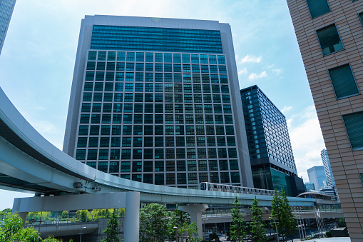 Monorail and skyscrapers in Shiodome, Tokyo