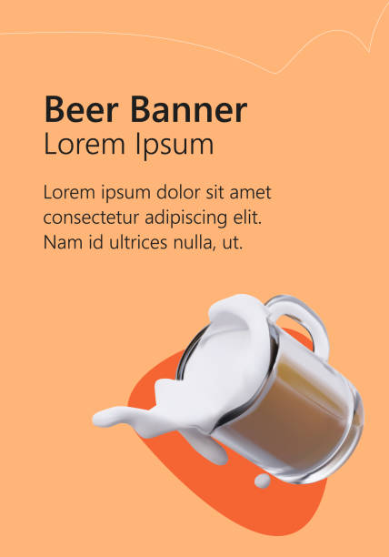 ilustrações, clipart, desenhos animados e ícones de modelo de banner de cerveja no fundo laranja. caneca de cerveja 3d com espuma branca derramando para fora - camel fair