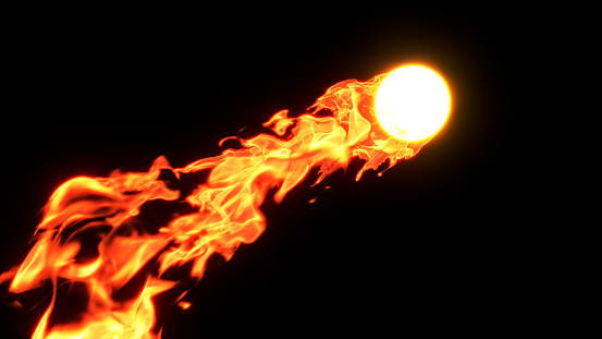 A fireball blazing diagonally on a black background.