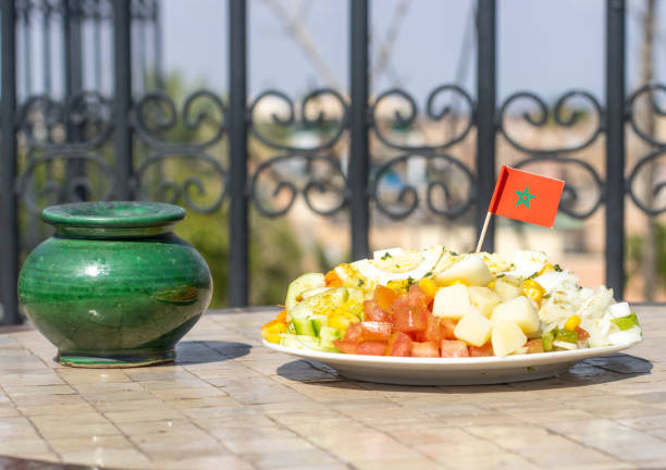 Terrace Salad with Cocktail Flag in Marrakesh, Morocco