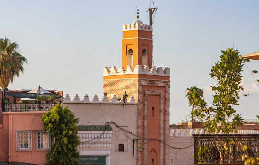 Mosque at Djemma el Fna Square in Medina District of Marrakesh, Morocco