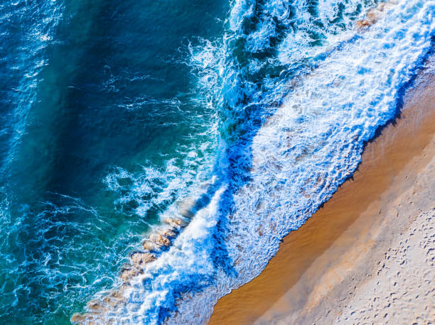 istock Top view beautiful beach with waves crashing on sandy shore,Amazing sea surface seashore, Amazing beautiful sand beach,Nature and travel background 1495138081