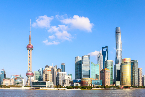 The Iconic Shanghai Skyline from the Bund, the Lujiazui Cityscape, commercial and business center of one of Chinas tier one cities