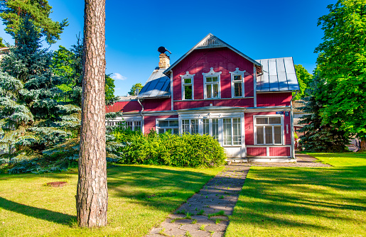 Jurmala, Latvia - July 6, 2017: Colourful buildings along Jurmala Beach.