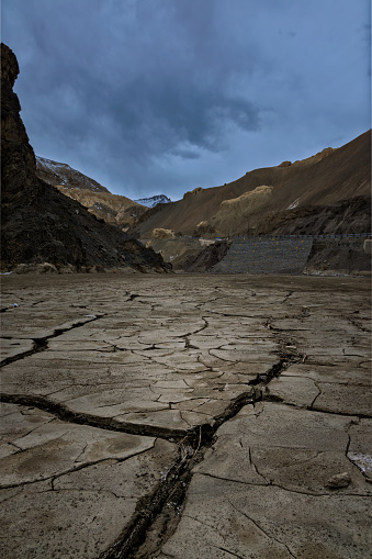 The Dry and Cracked Riverbed in Ladakh, India
