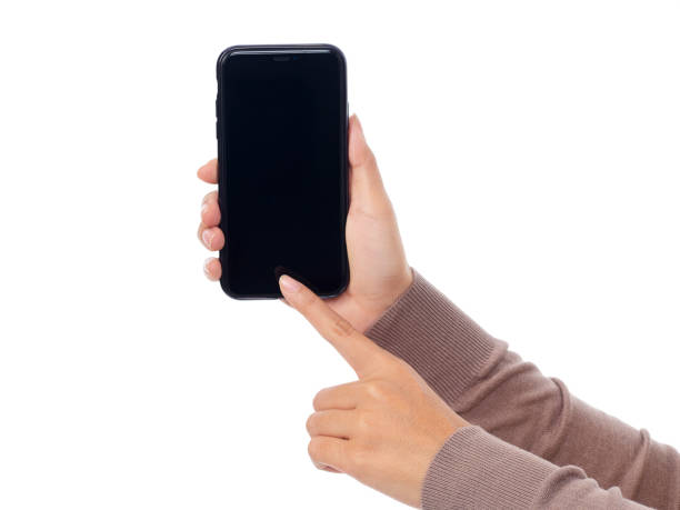 istock Woman holding smartphone with blank screen on white background 1495145950