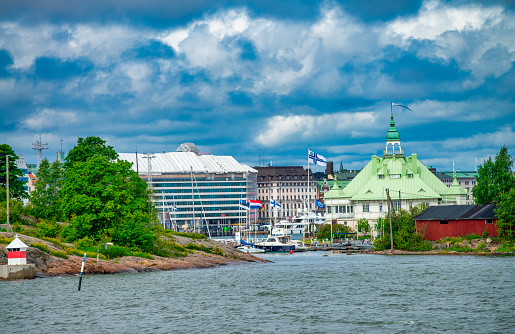 Helsinki, Finland - July 4, 2017: City skyline from the port.