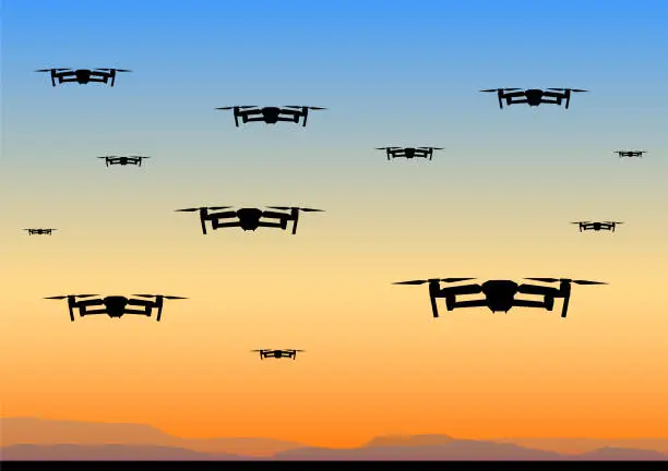 Vector illustration of Swarm of drones