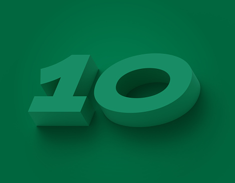 3D render number ten 10 green background abstract with copy space.