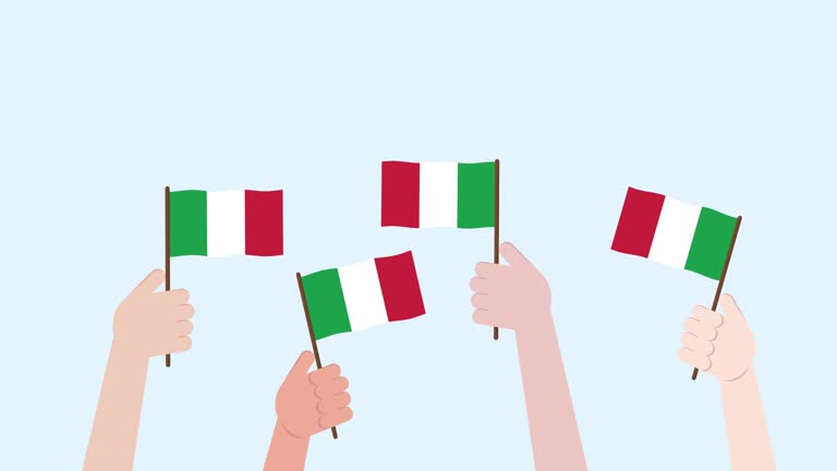 The national flags of Italy waving animation. Hands holding Italy flags with alpha channel.