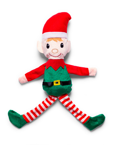 Stuffed Christmas Elf Toy Cut Out on White.