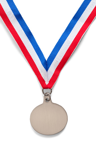 Blank Gold Medal With Ribbon Cut Out on White.