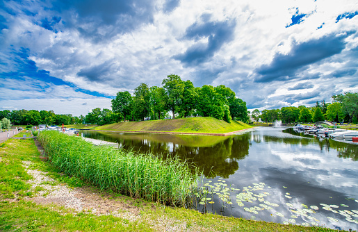 Parnu, Estonia - July 6, 2017: Parnu city park on a sunny summer day.
