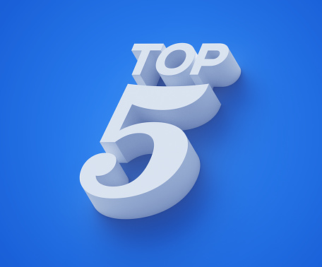 3D render number ten 5 list blue background abstract with copy space.