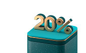 Twenty 20 percent figure on a platform. Deposit credit range advertisement isolated on white background. 3d rendering