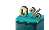 Zero 0 percent figure on a platform. Deposit credit range advertisement isolated on white background. 3d rendering