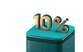 Ten 10 percent figure on a platform. Deposit credit range advertisement isolated on white background. 3d rendering