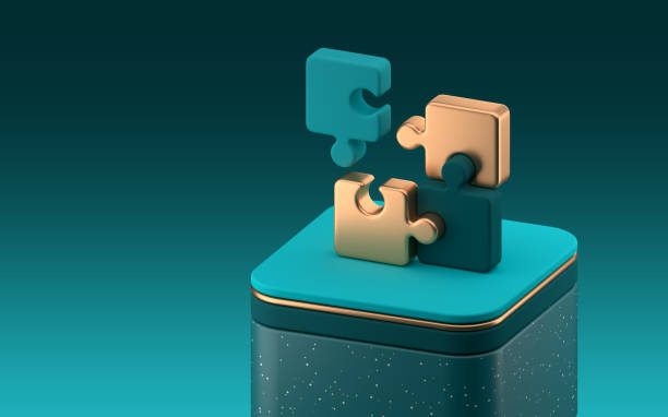 istock Golden and blue Jigsaw puzzle pieces on a platform. Problem-solving, business concept on dark background. 3d rendering 1495154890