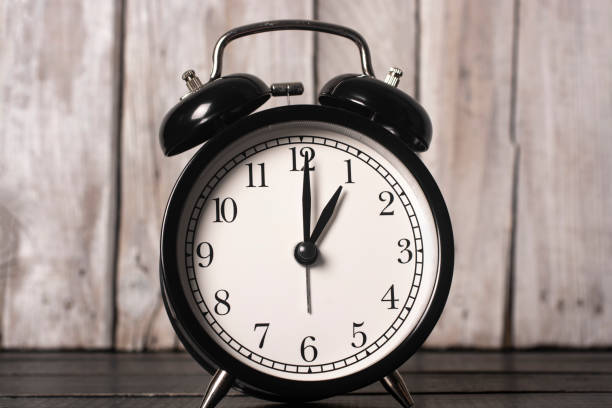 istock Black vintage alarm clock close-up. 1495161276