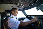 Pilot In Cockpit Of Private Jet