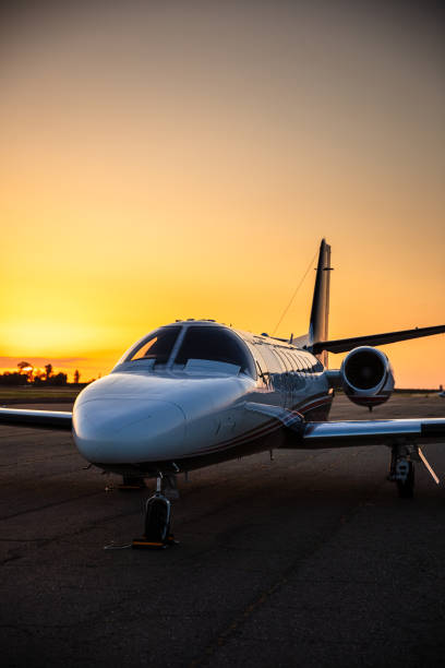 istock Vertical Shot Of a Private Jet At Sunset 1495164850