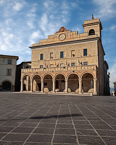 Montefalco, Perugia, Umbria, Italy: the medieval town hall in the main square of the ancient Italian hill town stock photo