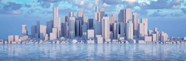 istock 3D Render of Panoramic Futuristic Minimal City Concept 1495173915