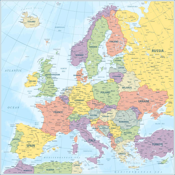 ilustraciones, imágenes clip art, dibujos animados e iconos de stock de mapa de europa - ilustración vectorial muy detallada - europa mapa