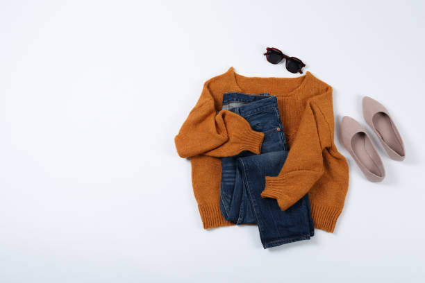 istock Autumn style clothes on white background, top view 1495178023