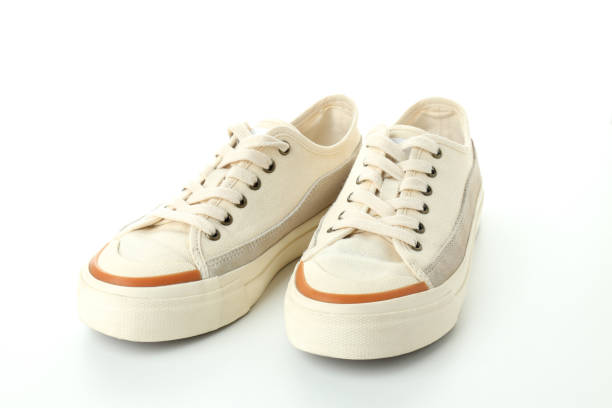 istock Pair of beige sneakers isolated on white background 1495183070