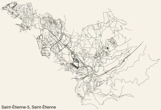 Vector illustration of Street roads map of the SAINT-ÉTIENNE-5 CANTON, SAINT-ÉTIENNE