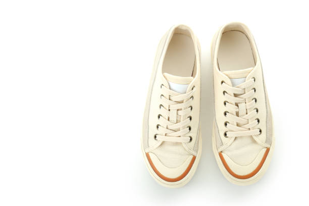 istock Pair of beige sneakers isolated on white background 1495183985