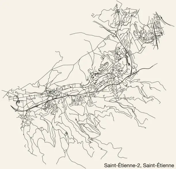 Vector illustration of Street roads map of the SAINT-ÉTIENNE-2 CANTON, SAINT-ÉTIENNE
