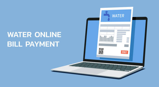 online payment with water bill on laptop vector art illustration