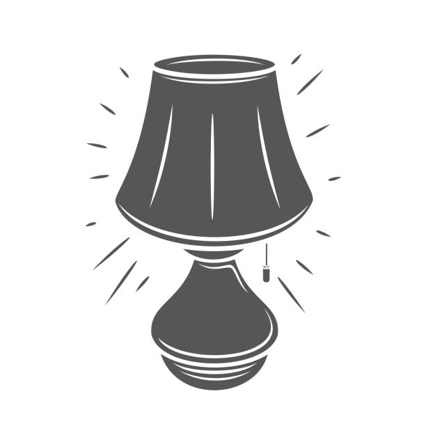 Bedside Lamp Glyph Icon Bedside lamp glyph icon vector illustration. Stamp of old fashion lamp with lampshade and vase stand to light at night in home bedroom, classic nightstand and table electric equipment and decoration recessed light stock illustrations