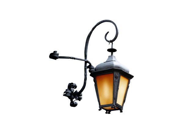 vintage street night lamp isolated on white background