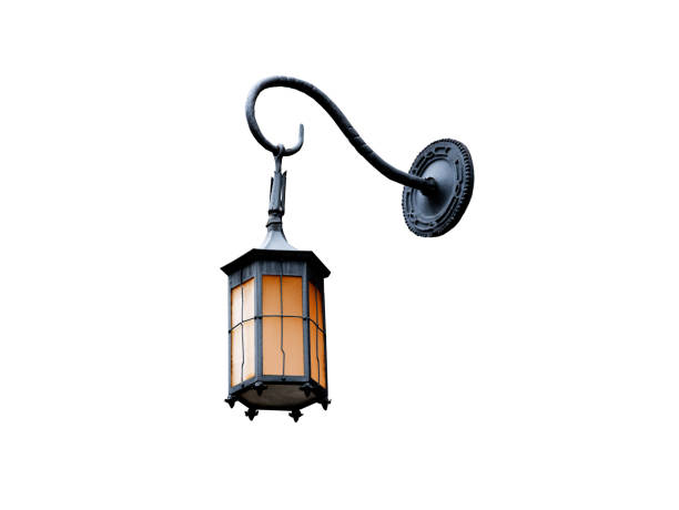 vintage street night lamp isolated on white background