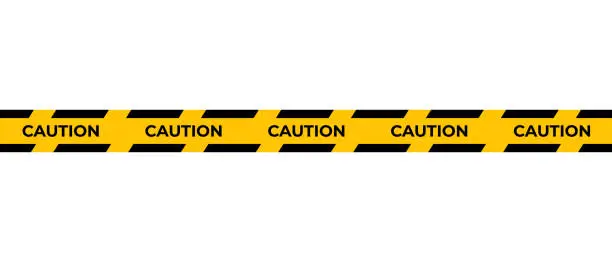 Vector illustration of Caution tape. Horizontal seamless borders. Black and yellow line striped. Vector illustration