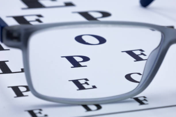 istock Eye glasses on eyesight test chart background close up 1495194285