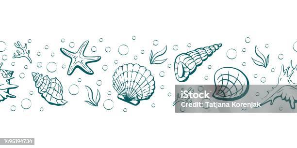 Cute Simple Shells Pattern Cute Hand Drawn Sea Shells Seamless Horizontal Pattern Stock ...