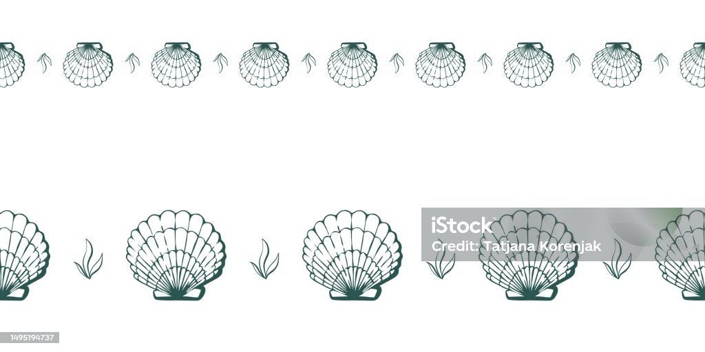 Cute Shell Patterns Cute Hand Drawn Sea Shells Seamless Horizontal Pattern Stock ...