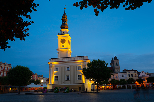 18.07.2022 Leszno City hall at evening. Leszno, Greater Poland, Poland