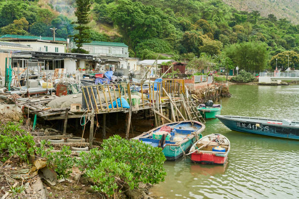 Hong Kong, April 02, 2023: traditional houses on stilt at Tai O, a fishing village in Lantau Island.