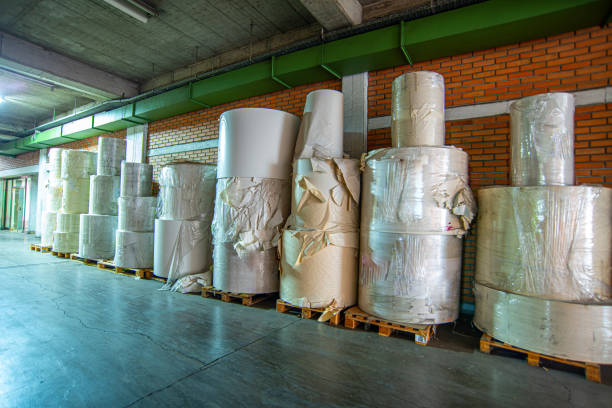 istock Paper rolls in printing factory ready for printing 1495198116