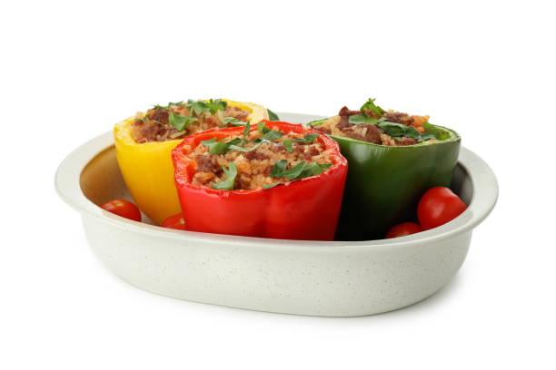 istock Stuffed pepper in bowl isolated on white background 1495200347