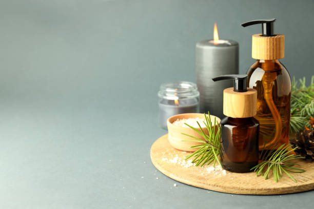 istock Composition with winter cosmetic products on light gray background 1495202984