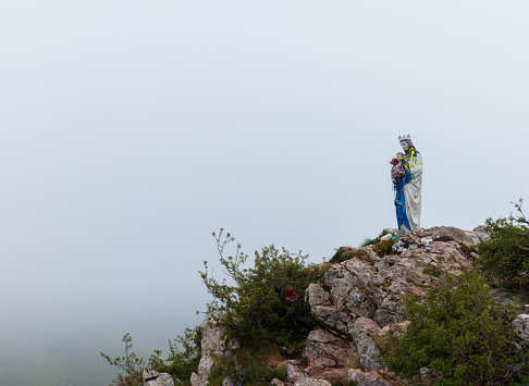 Statue of the Virgin Mary on the top of the Pyrenees mountains along the Way of Saint James